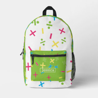 Fun Math Symbols Bright Green Printed Backpack