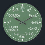 Fun Mathematical Equations Custom Maths Wall Clock<br><div class="desc">This fun custom wall clock for maths lovers has mathematical equations instead of numbers. There is some division, addition, algebra, a square root, and more. There are white dots for the minutes. The clock looks like white chalk writing on a green chalkboard, just like in school (okay, maybe a while...</div>