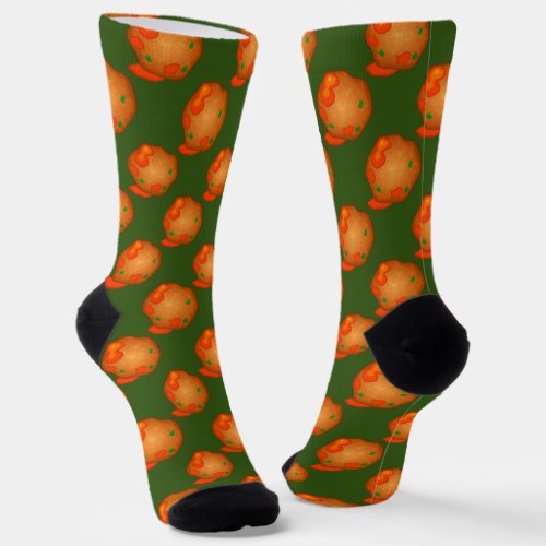 Fun Meatballs in Sauce Food pattern novelty green  Socks