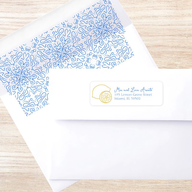 Fun Mediterranean Blue Tile Amalfi Italian Wedding Envelope Liner (Fresh, elegant, and fully customizable—address your wedding mailings in style.)