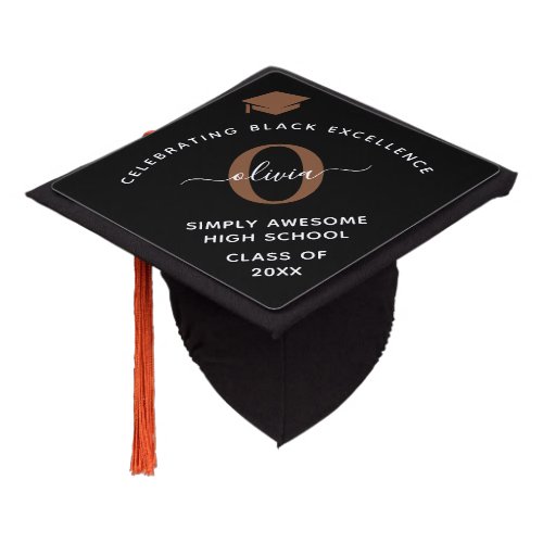 Fun Melanin Monogram Name Year College High School Graduation Cap Topper