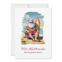 Fun Mele Kalikimaka Santa Surfboard Christmas Card