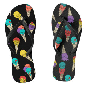 Fun Melty Summer Goth Skull Ice Cream jewel black Flip Flops