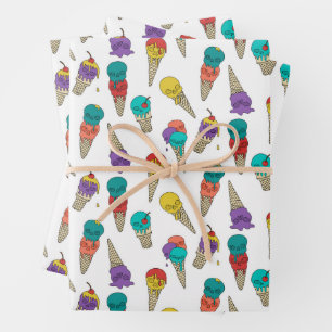 Fun Melty Summer Goth Skull Ice Cream jewel white Wrapping Paper Sheets