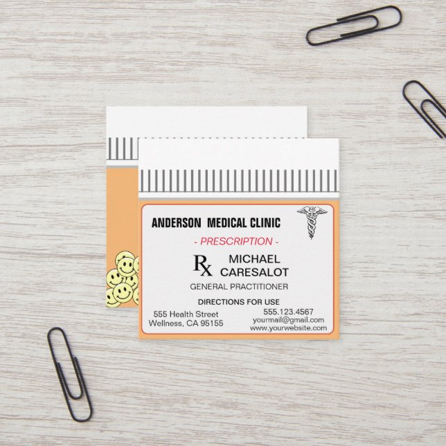 Fun Memorable Prescription Medical  Business Card (Front/Back In Situ)