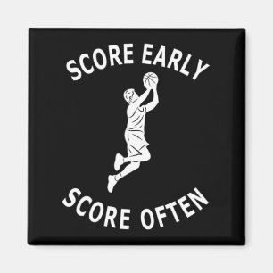 Fun men basketball player saying score early score magnet