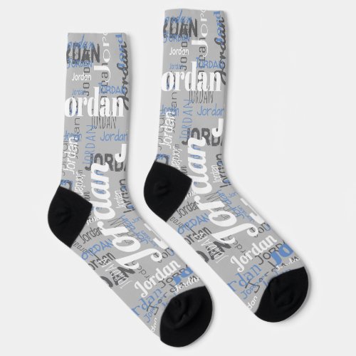 Fun Men Light Gray Blue White Custom Name Pattern  Socks