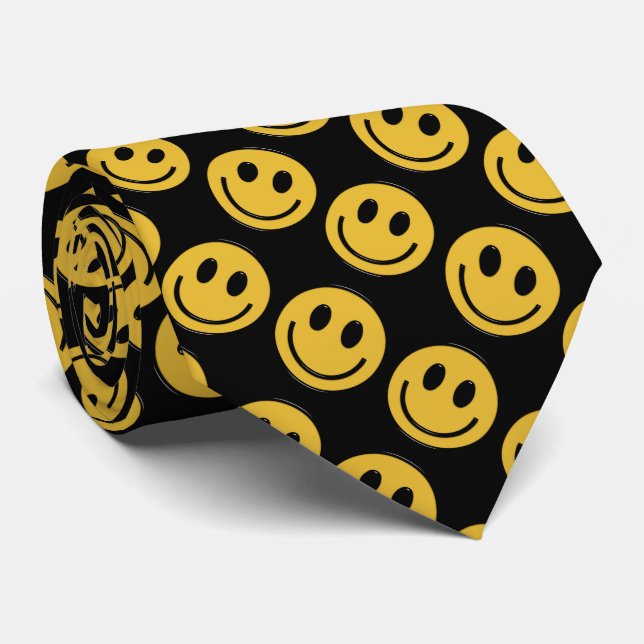 Fun Mens face pattern black tie (Rolled)