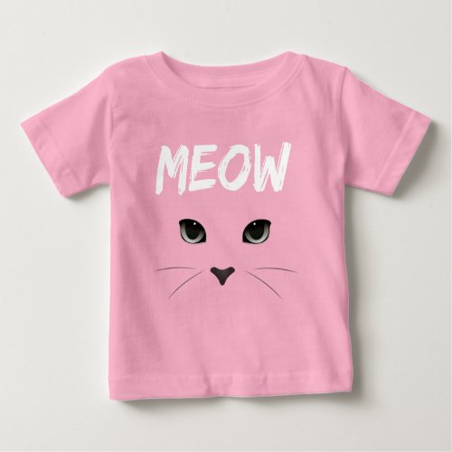Fun Meow Cat with Eyes Sharp and Paw Prints Baby T_Shirt