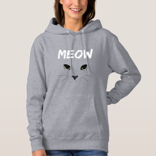 Fun Meow Cat with Eyes Sharp and Paw Prints Hoodie