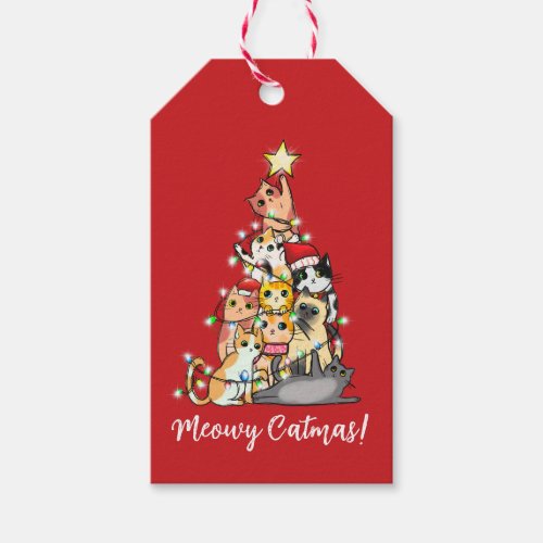 Fun Meowy Catmas Cats Christmas Tree Custom Gift Tags