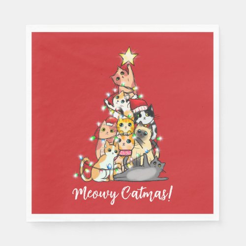 Fun Meowy Catmas Cats Christmas Tree Custom Napkins