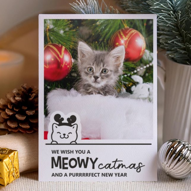 Fun meowy Catmas cute cat Christmas Letterpress Photo Cards (Creator Uploaded)