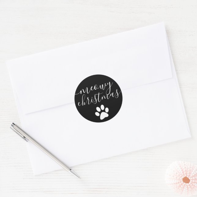 Fun Meowy Christmas Cat Themed Christmas Classic Round Sticker (Envelope)