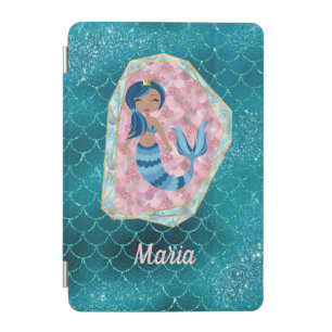Fun Mermaid in Deep Aqua in a Pink Shell iPad Mini Cover