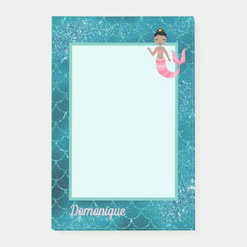 Fun Mermaid in Pink with Aqua Scales Post_it Notes