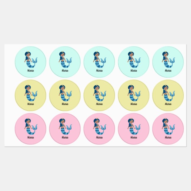 Fun Mermaid on Pastel Backgrounds Kids' Labels (Sheet)