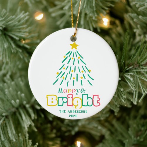 Fun Merry  Bright Cute Hand Draw Christmas Tree  Ceramic Ornament