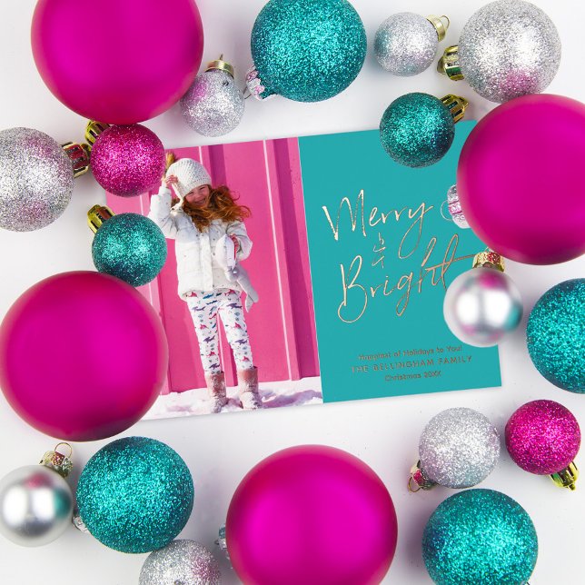 Fun Merry & Bright Photo Foil Holiday Card (Creator Uploaded)