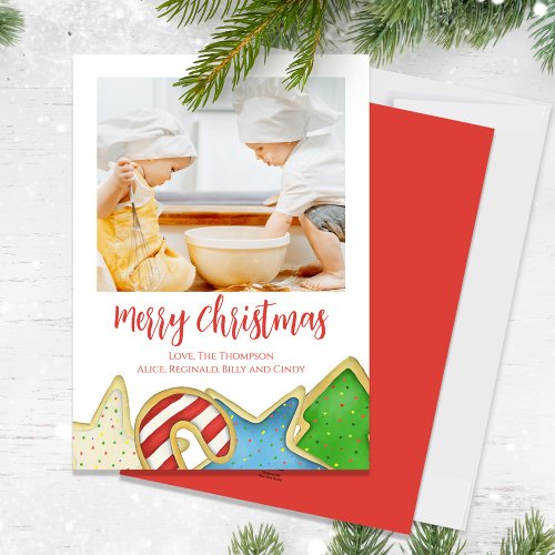 Fun Merry Christmas Cute One Photo Cookies Holiday Card