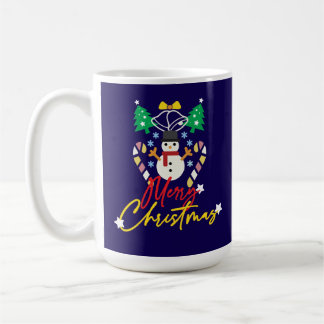 Fun Merry Christmas Design with Bell, Trees Coffee Mug