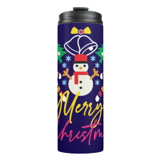 Fun Merry Christmas Design with Bell, Trees Thermal Tumbler