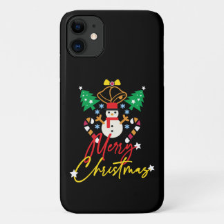 Fun Merry Christmas Design with Bells, Trees iPhone 11 Case