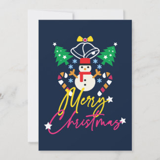 Fun Merry Christmas Design with Bells, Trees Holiday Card