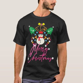 Fun Merry Christmas Design with Bells, Trees T-Shirt