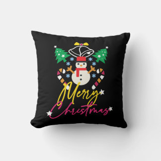 Fun Merry Christmas Design with Bells,Trees Throw Pillow