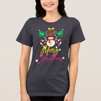 Fun Merry Christmas Design with Bells, Trees Tri-Blend Shirt