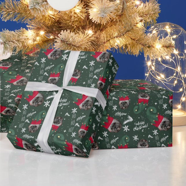Fun merry Christmas elf illustration photo name Wrapping Paper (Holidays)