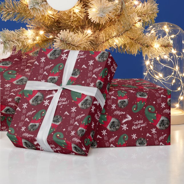 Fun merry Christmas elf illustration photo name Wrapping Paper (Holidays)