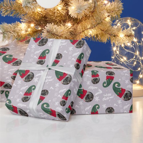 Fun merry Christmas elf illustration photo name Wrapping Paper