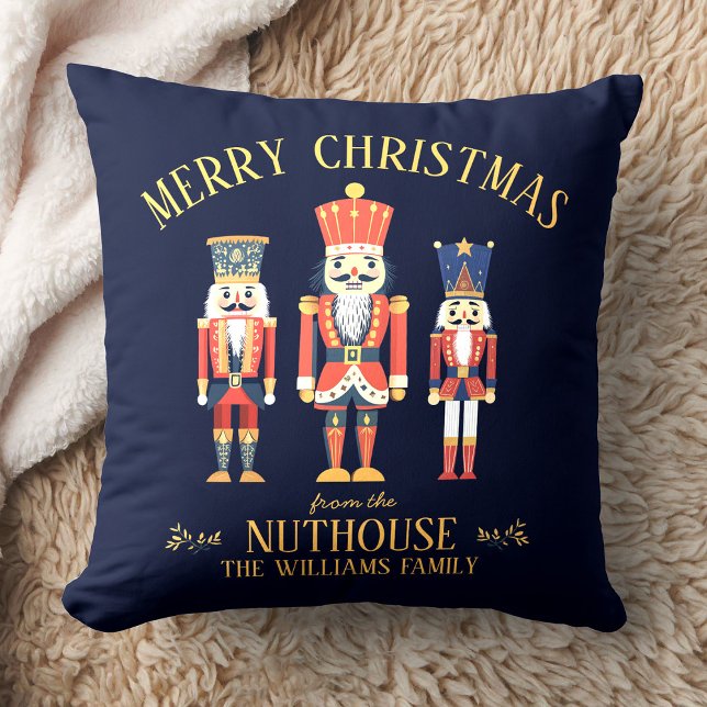 Fun Merry Christmas from the Nuthouse Nutcracker Throw Pillow (Creator Uploaded)