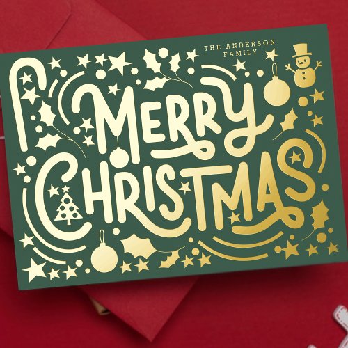 Fun Merry Christmas Happy Lettering Photo Back Foil Holiday Card