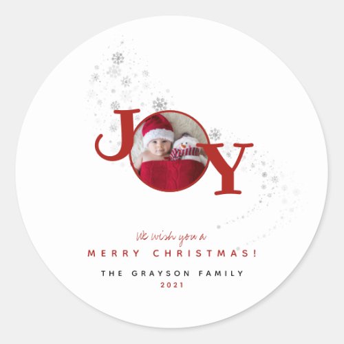 Fun Merry Christmas Joy Photo Holiday  Classic Round Sticker