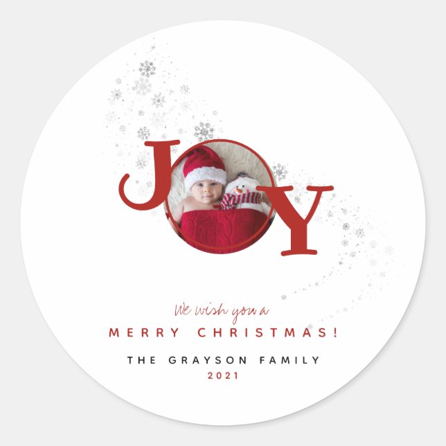 Fun Merry Christmas Joy Photo Holiday  Classic Round Sticker (Front)