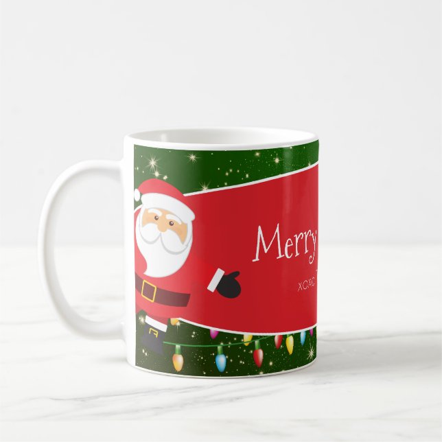 Fun Merry Christmas Santa Last Name Red and Green Coffee Mug (Left)