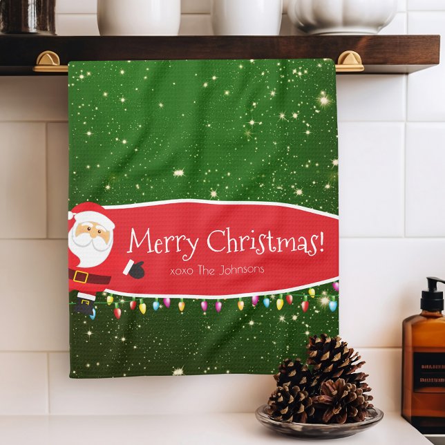  Fun Merry Christmas Santa Last Name Red and Green Kitchen Towel (Creator Uploaded)