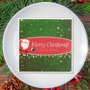 Fun Merry Christmas Santa Last Name Red and Green Napkins