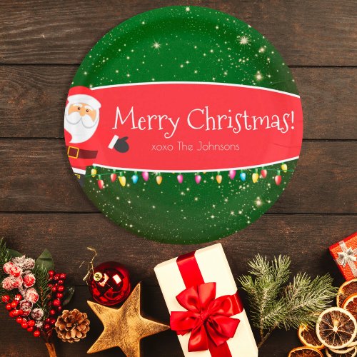 Fun Merry Christmas Santa Last Name Red and Green Paper Plates