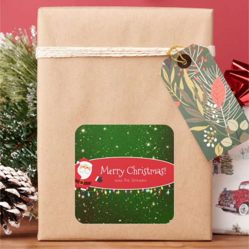 Fun Merry Christmas Santa Last Name Red and Green Square Sticker