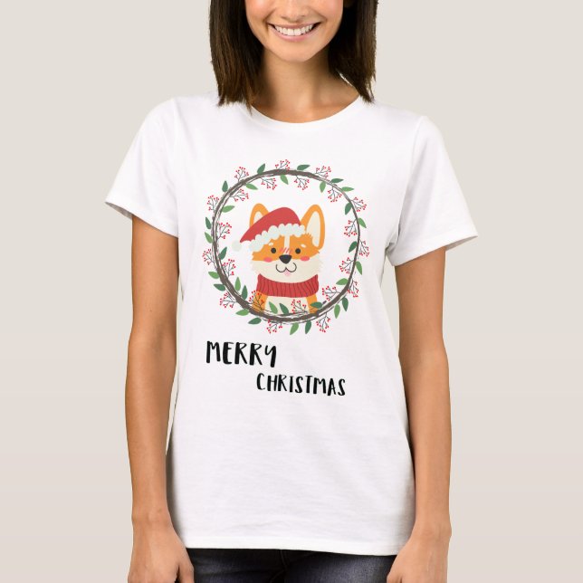Fun Merry Christmas Santa Puppy T-Shirt (Front)