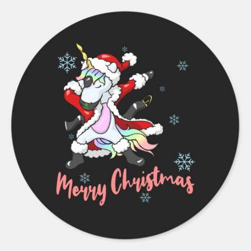 Fun Merry Christmas Santa Unicorn Classic Round Sticker