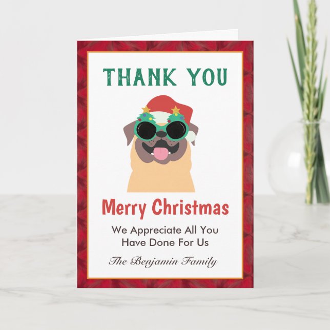 Fun Merry Christmas Thank You Puppy Personalize Card (Front)