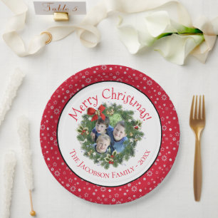 Fun Merry Christmas Wreath Photo Frame Holiday Paper Plates