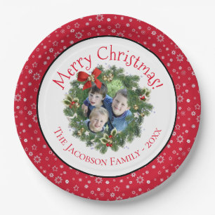 Fun Merry Christmas Wreath Photo Frame Holiday Paper Plates
