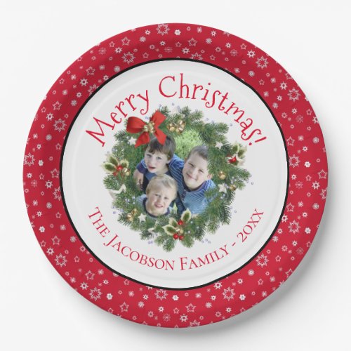 Fun Merry Christmas Wreath Photo Frame Holiday Paper Plates