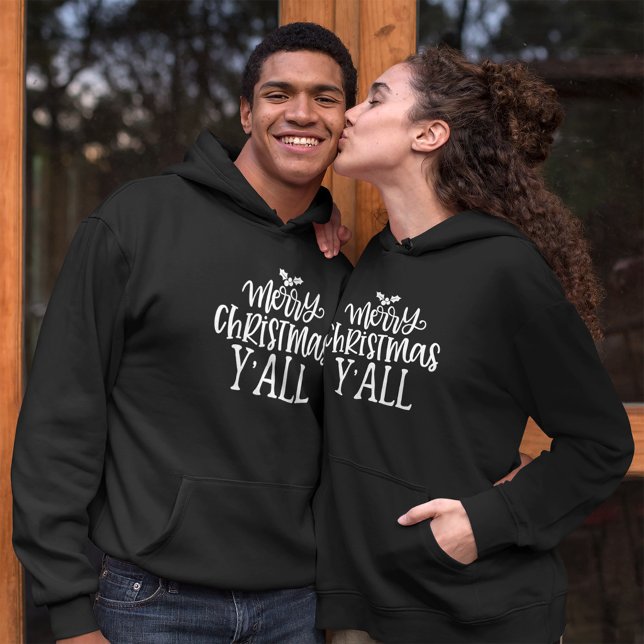 Fun Merry Christmas y’all White Typography Hoodie (Creator Uploaded)